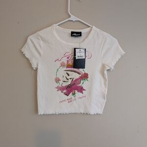 Poison Crop Graphic Tee Women’s XS Skull Rose Lettuce Hem Y2K Grunge White